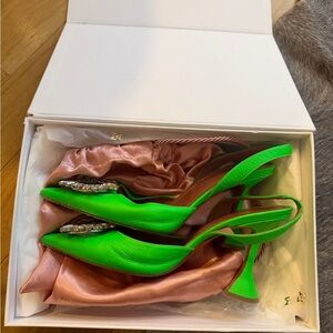 Amina Muaddi Green Embellished Slingback Pumps (moving sale, has to go by 4/30)